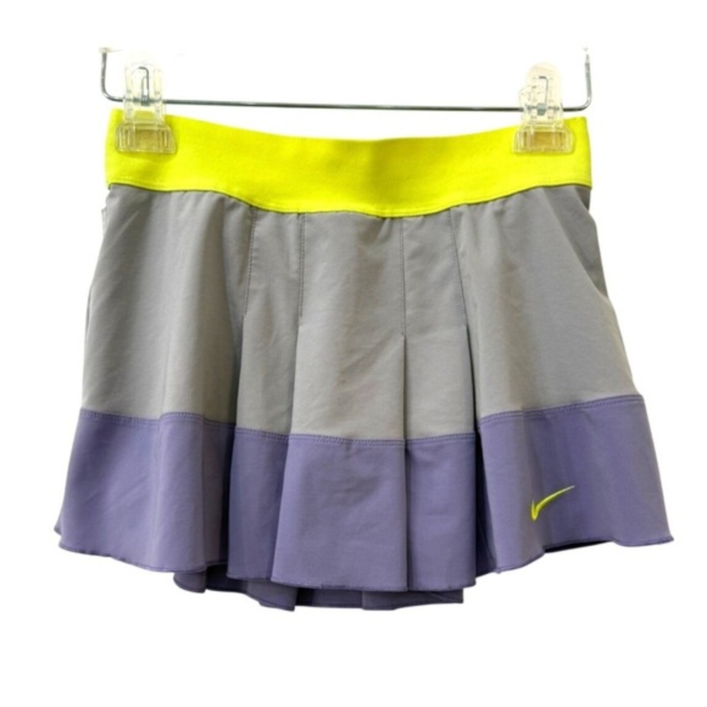 Nike Dri Fit Pleated Skort Size Small Grey Purple Yellow Tennis Pickleball